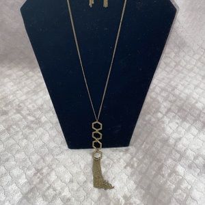 Four Brass Hexagon Frame Long Necklace